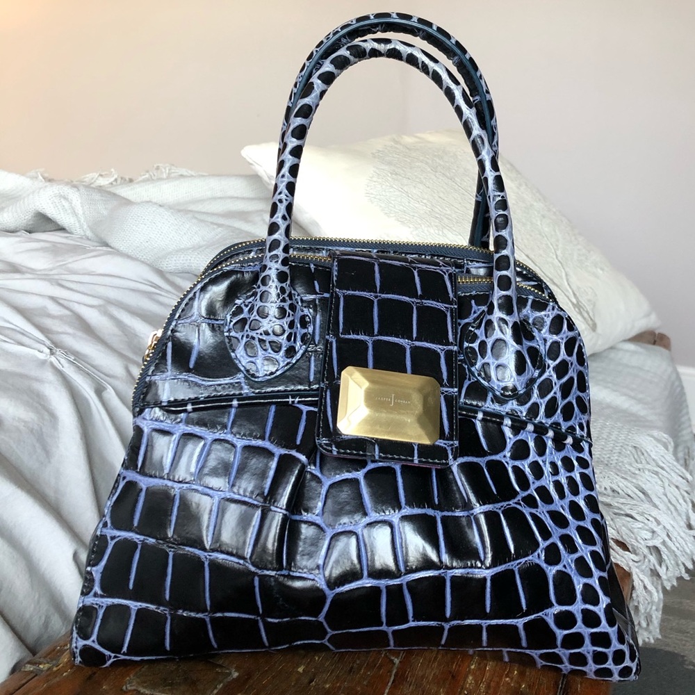 Navy blue genuine soft leather handbag purse